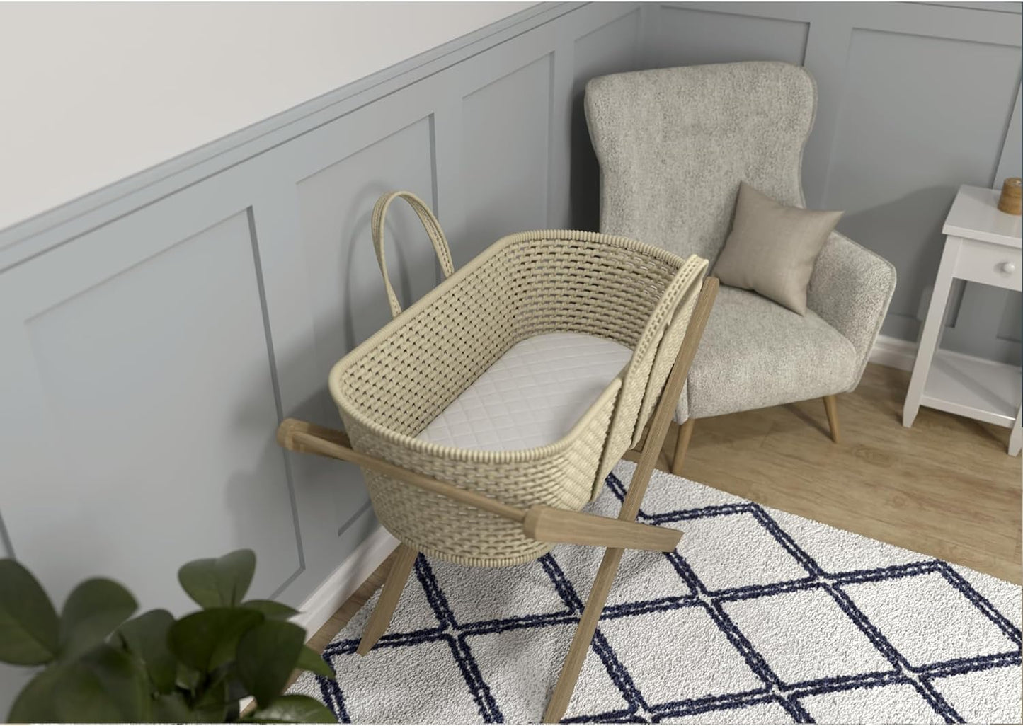 Baby Moses Basket Mattress UK Made – Breathable Foam Crib/Pram/Cradle Mattress, Thick Quilted Soft Padding for Newborns, Oval Shaped, Comfortable & Supportive Baby Bedding