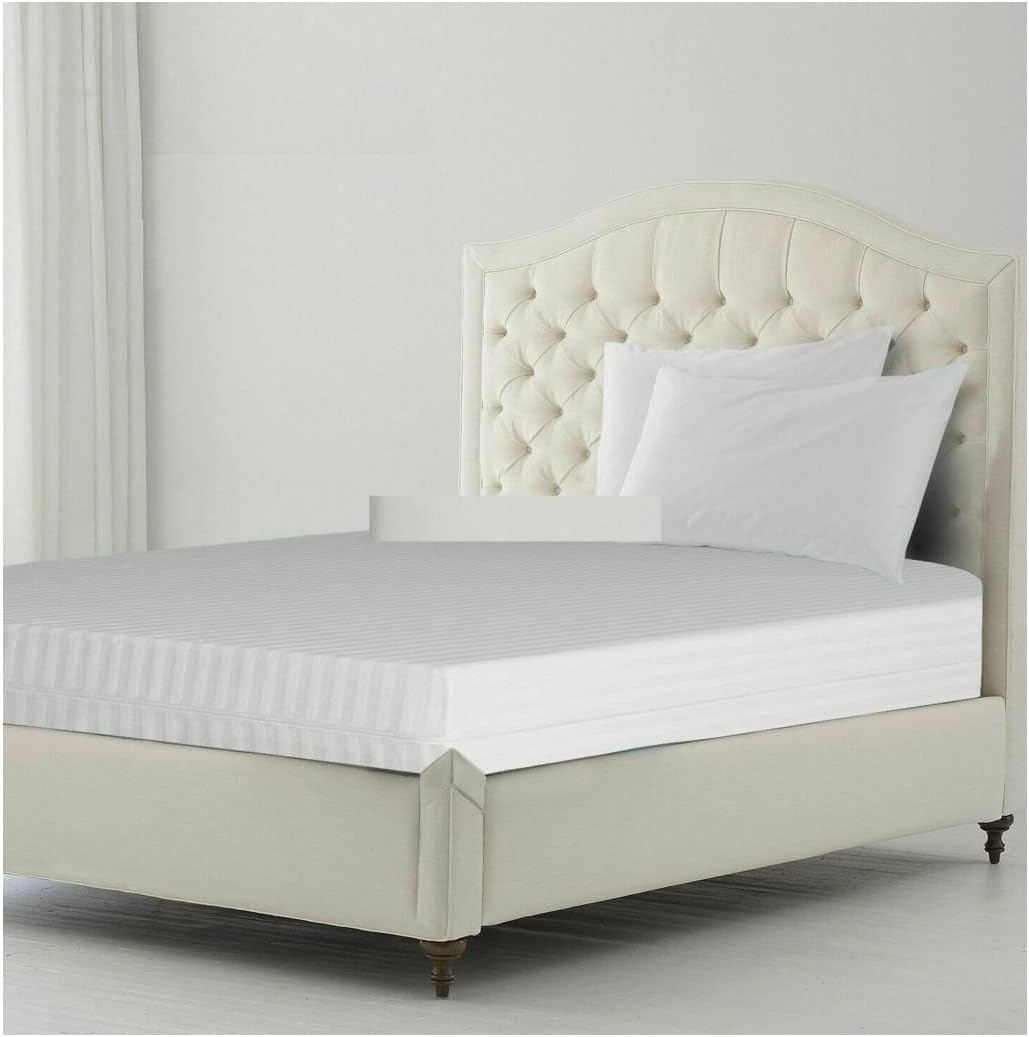 White Stripe Mattress Protector Total Zipper Encasement Cover Bug-Proof, Non-Noisy, Anti-Allergy Fitted Zip Encased Mattress Topper White