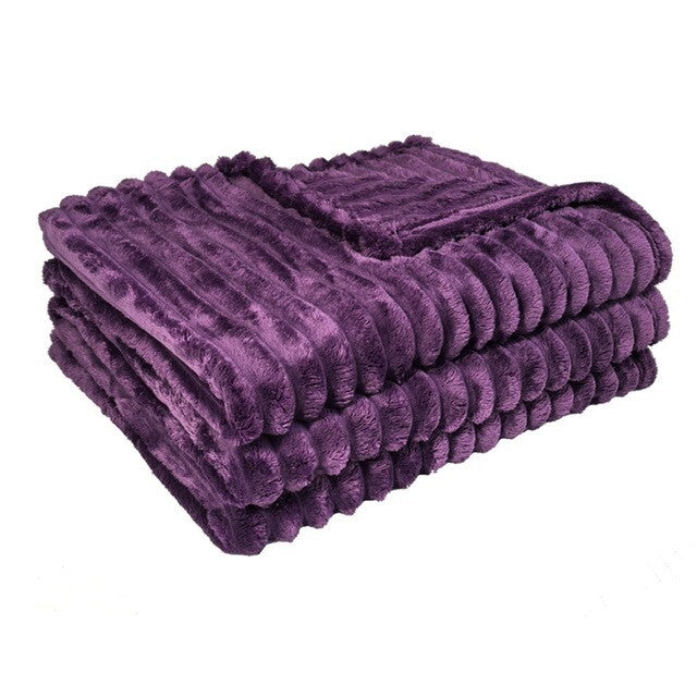 Ribbed Fleece Throw Blanket Large Sofa Bed Cord Faux Fur Corded Design in Abergine / Double – UK