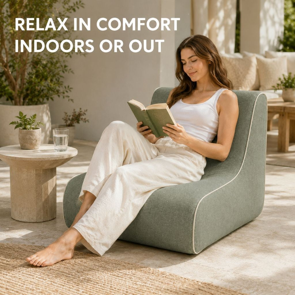 Inflatable sofa chair dimensions guide showing approximately 70 x 90 x 70 cm