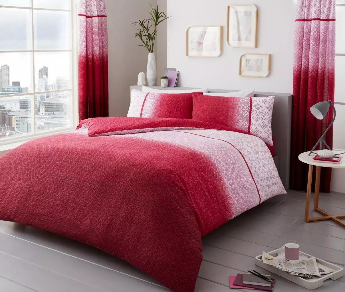 Urban Ombre Duvet Quilt Cover & Pillow Case Bedding Set Grey Pink Purple Teal