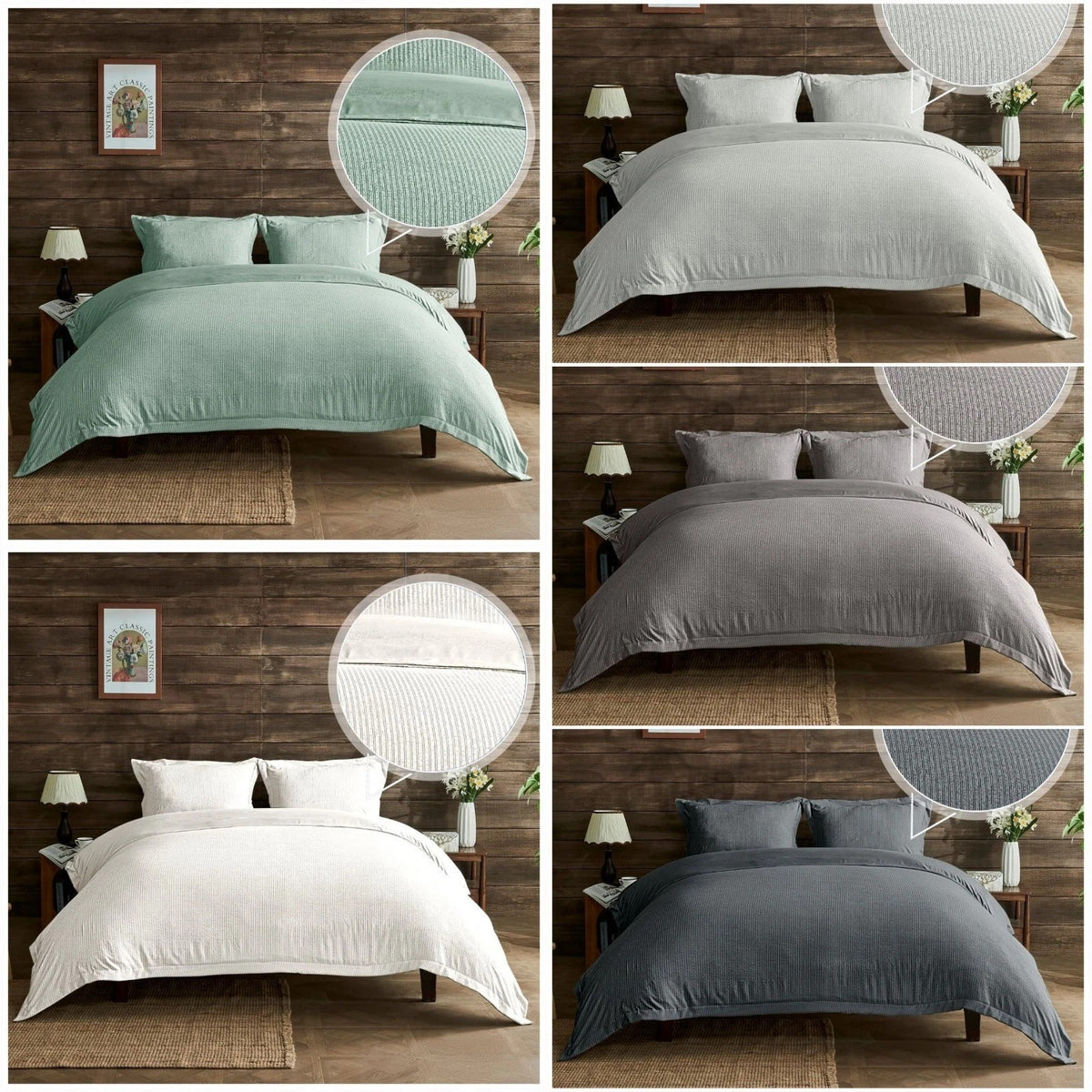Seersucker Newry Duvet Cover & Pillowcase Set 5 Colours All UK Sizes – UK