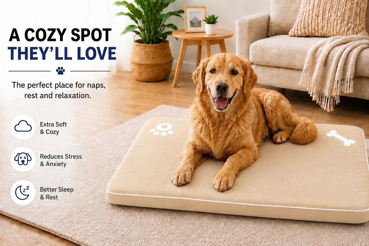 Dog Mattress Bed Waterproof Cat Bed Mat Zipped Washable Cage Crate Pad in Beige / 90 x120cm – UK