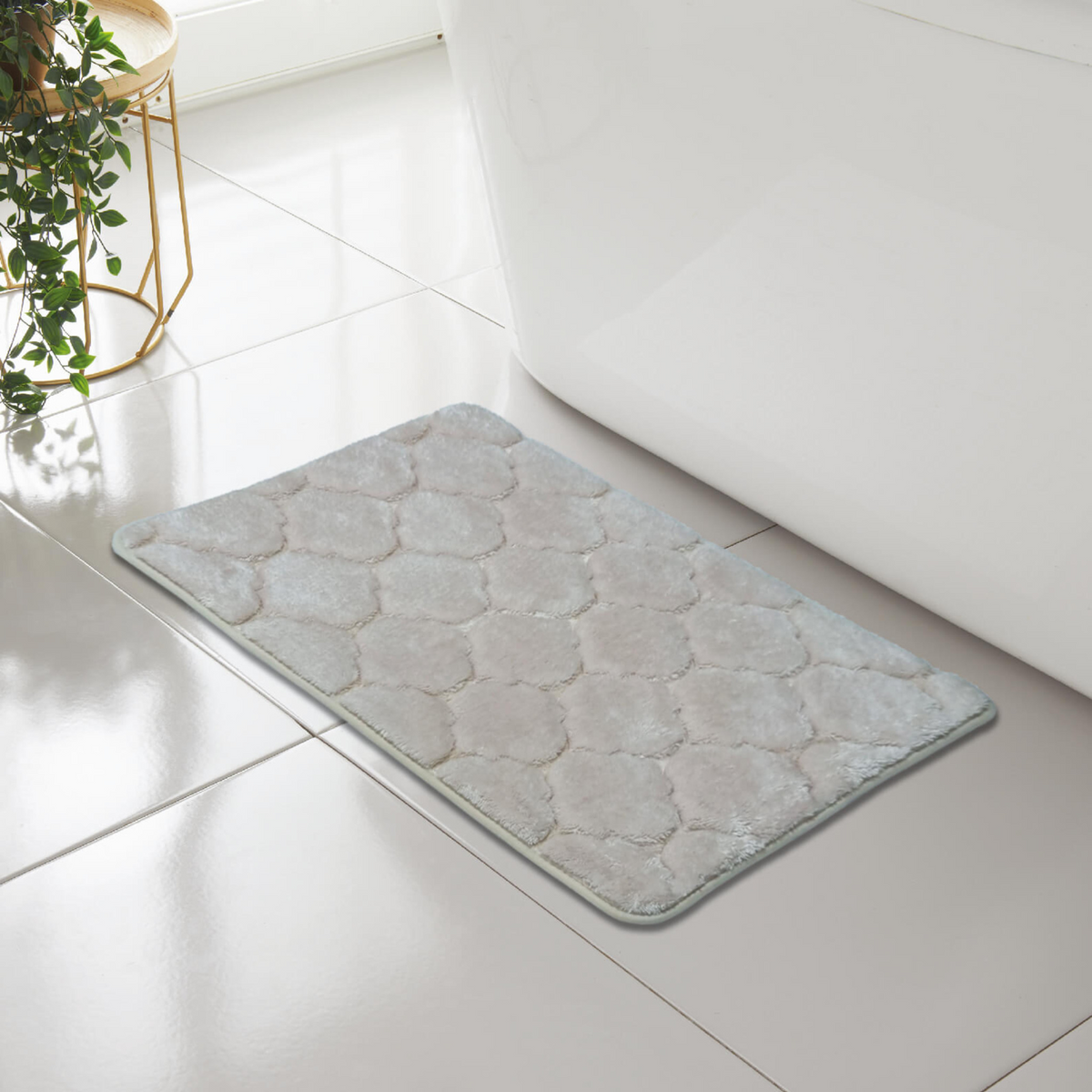 Shell Greek Style Bath Mat Pedestal Set Non Slip Toilet Bathroom Rugs in Cream Bath Mat – UK