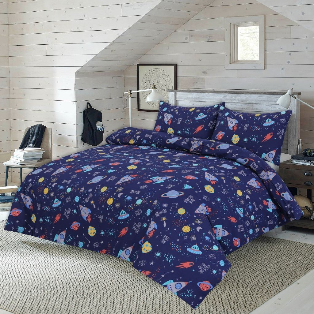 Space Galaxy Stars Moon Duvet Cover Set Kids Boys Bedding Single Double – UK