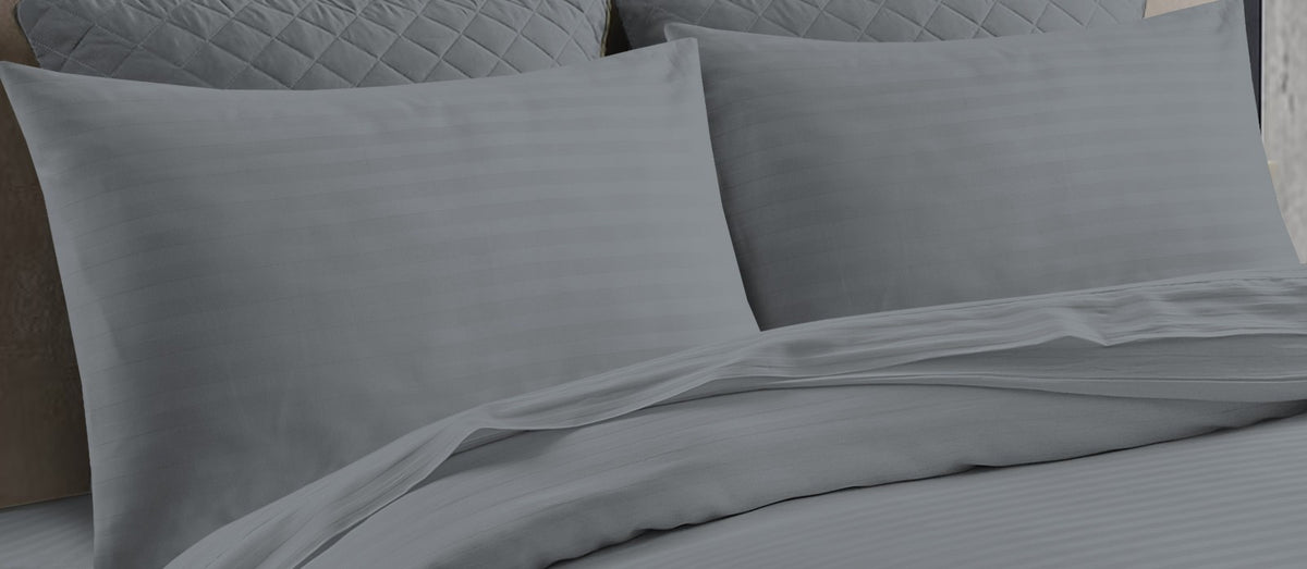 T250 Cotton Striped Duvet Cover Set Polycotton Percale Hotel Bedding – UK