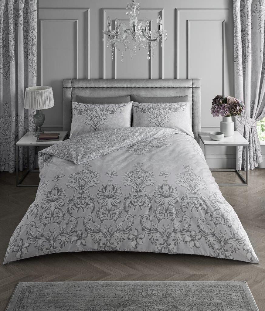 Antoinette Damask Floral Duvet Cover Set Printed Summer Quilt Bedding – Free UK Delivery