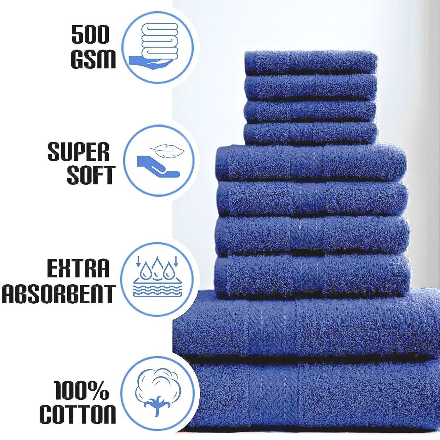 10pcs Towel Bale Set 100% Egyptian Combed Soft Cotton Face, Hand, Bath Towels