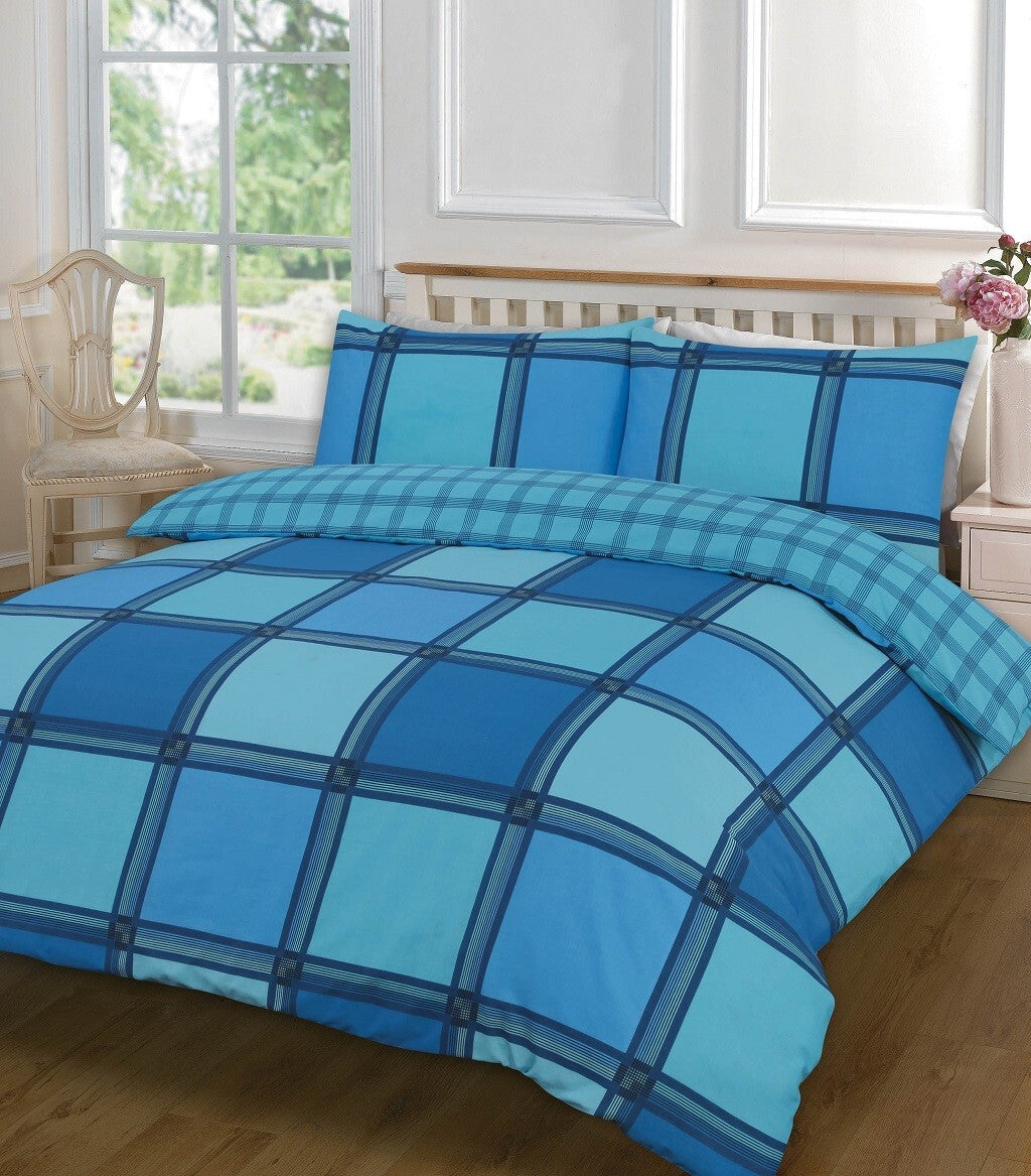 LOGAN Tartan Check DUVET COVER & Pillowcases Reversible Quilt Cover Bedding sets