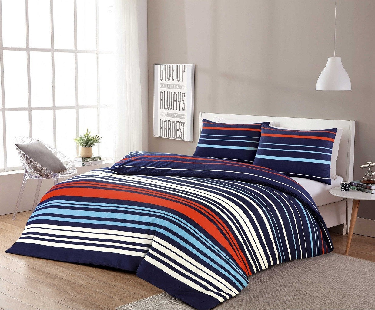 Pedro Multi Stripes Striped Duvet Cover Set Reversible Bedding Quilt Cover