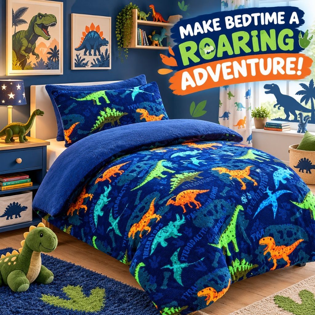 Unicorn teddy fleece duvet cover set on a child's bed with matching pillowcase