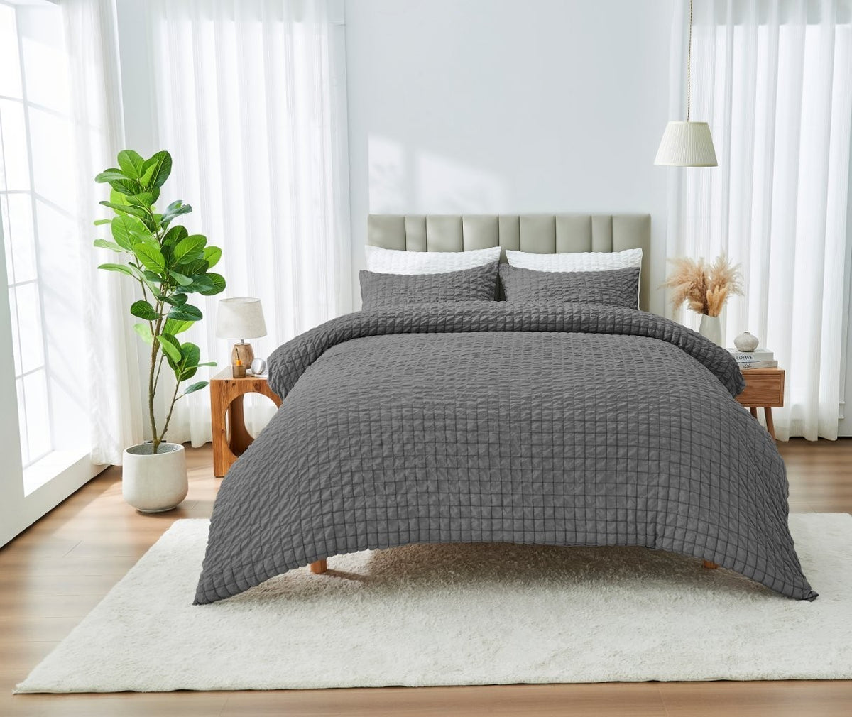 Truro Seersucker Duvet Cover Set Soft Breathable Quilt Bedding Double King – UK