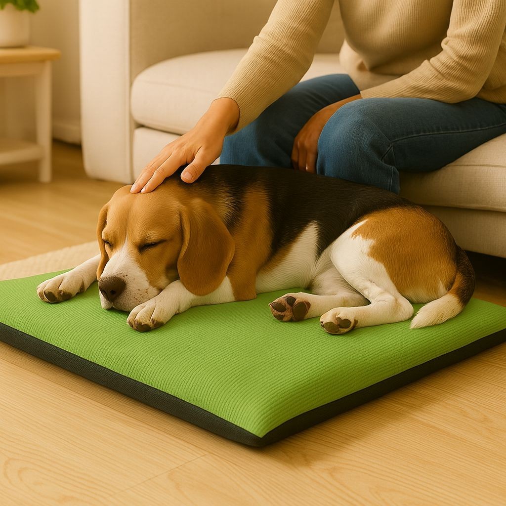 Close-up of the soft polyester fleece top on the pet mat