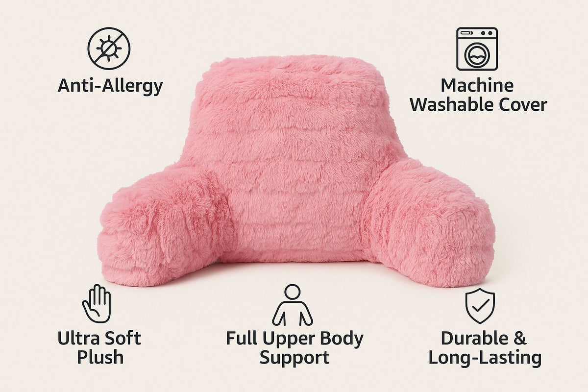 Reading Pillow With Arms Fleece Bed Rest Backrest Cushion Back Neck Support in Blush Pink – UK