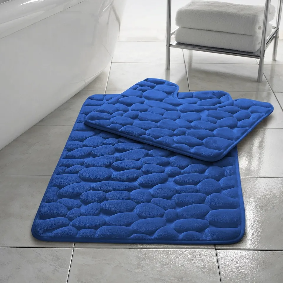 Pabble Memory Foam Non Slip Bath Mat Set 2 Piece Rubber Pedestal Toilet Bathroom