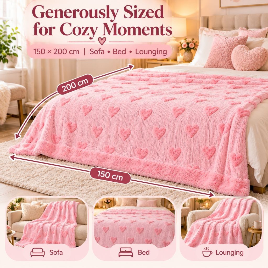 Fluffy teddy hearts duvet cover set shown from above on a bed