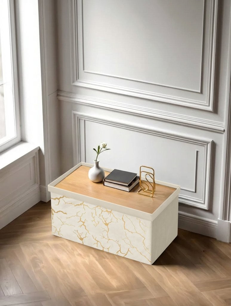 2 in 1 Ottoman Storage Box – Foldable Linen Footstool with Lid | Leviev