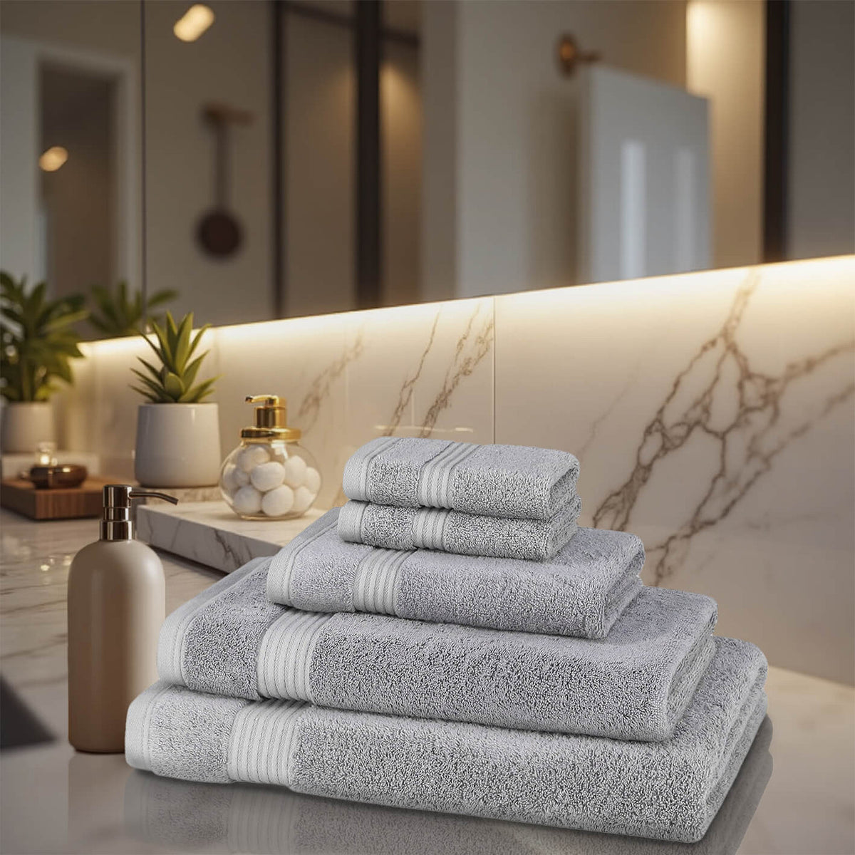 5 Piece 700GSM Bamboo Towel Bale Set matching bathroom collection