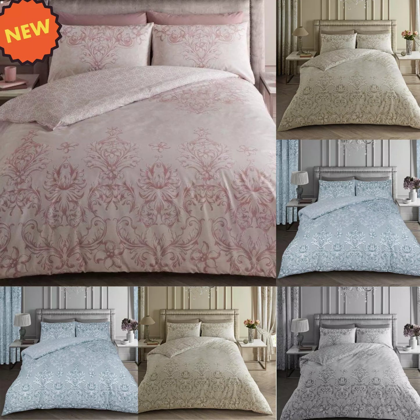 Antoinette Damask Floral Pattern Duvet Quilt Covers Summer Season Bedding Sets