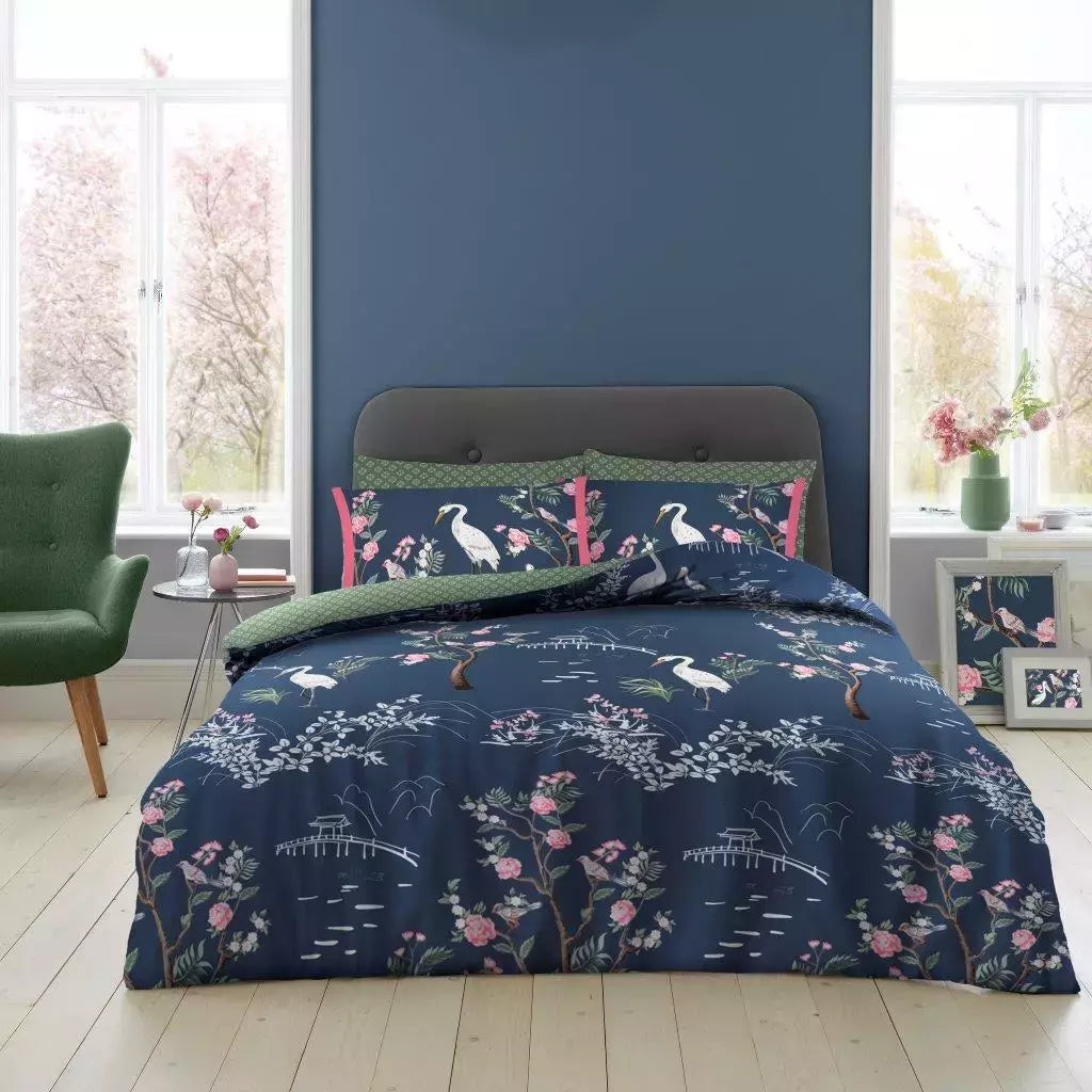 Maki Bird Reversible Duvet Quilt Cover & Pillow Case Bedding Bed Set Blue
