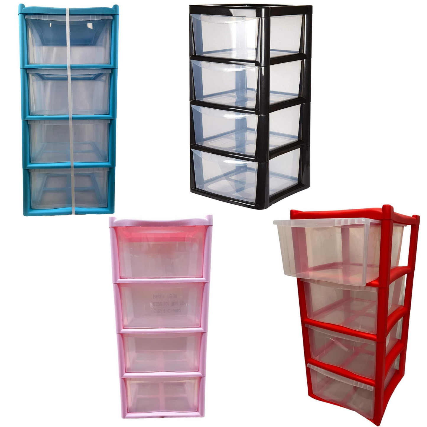 4 Drawers Plastic Storage Tower Unit Organizer Home Office School Desktop Clear Storage Chest for Clothes Toys Art Supplies Stationary Shoes