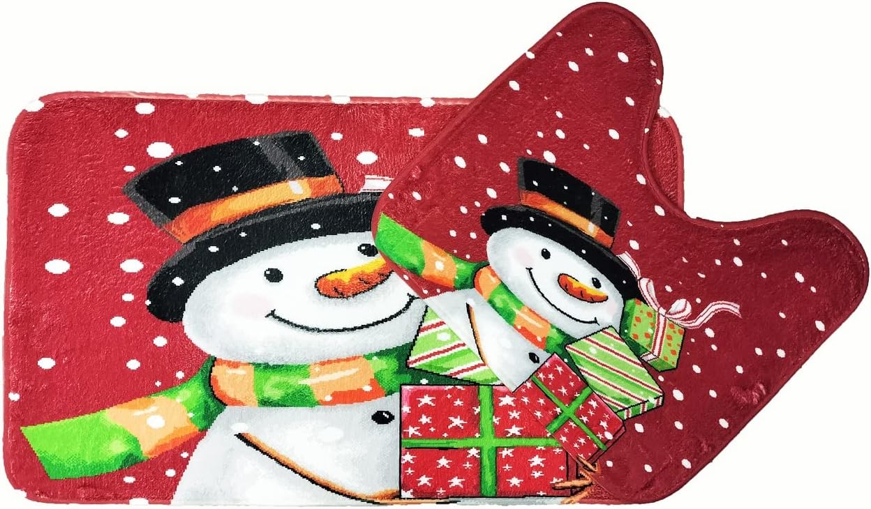 New Christmas Festive Pattern Memory Foam 2 Pieces Bath Mat and Pedestal Mat Set Anti Slip Extra Absorbent Super Soft Regular Size