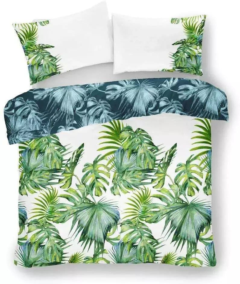 Tropical Leaf Duvet Cover With Pillowcases Reversible Palm Bedding Set All Sizes