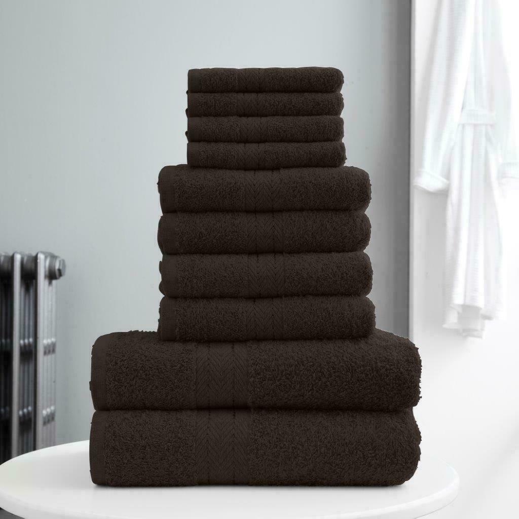 10-Piece Bale Set Bathroom Towels 4x Hand, 4x face Cloths, 2x Bath Towels 100% Cotton Quick Dry Soft Absorbent