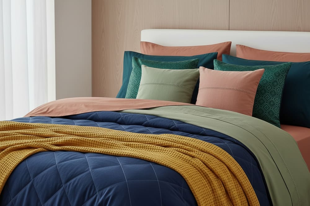 Freshly changed white bed sheets on a neatly made bed