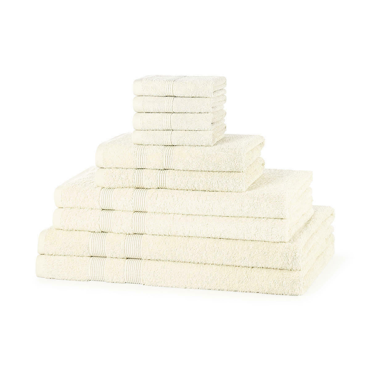10 piece 500GSM cotton towel bale set stacked showing heavyweight thick pile and premium finish