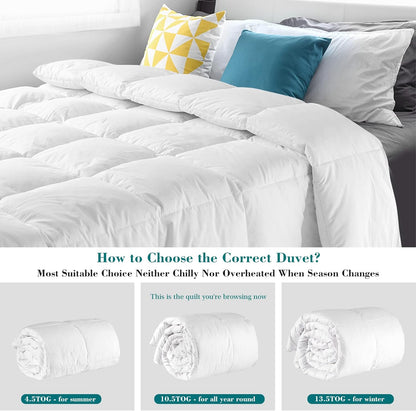 Duck Feather & Down Duvet Hotel Quality Anti-Dust mite Down Quilt Hypoallergenic Super Soft Natural Feather White Duvets, Pure Cotton Down-Proof Casing, Box Stitched