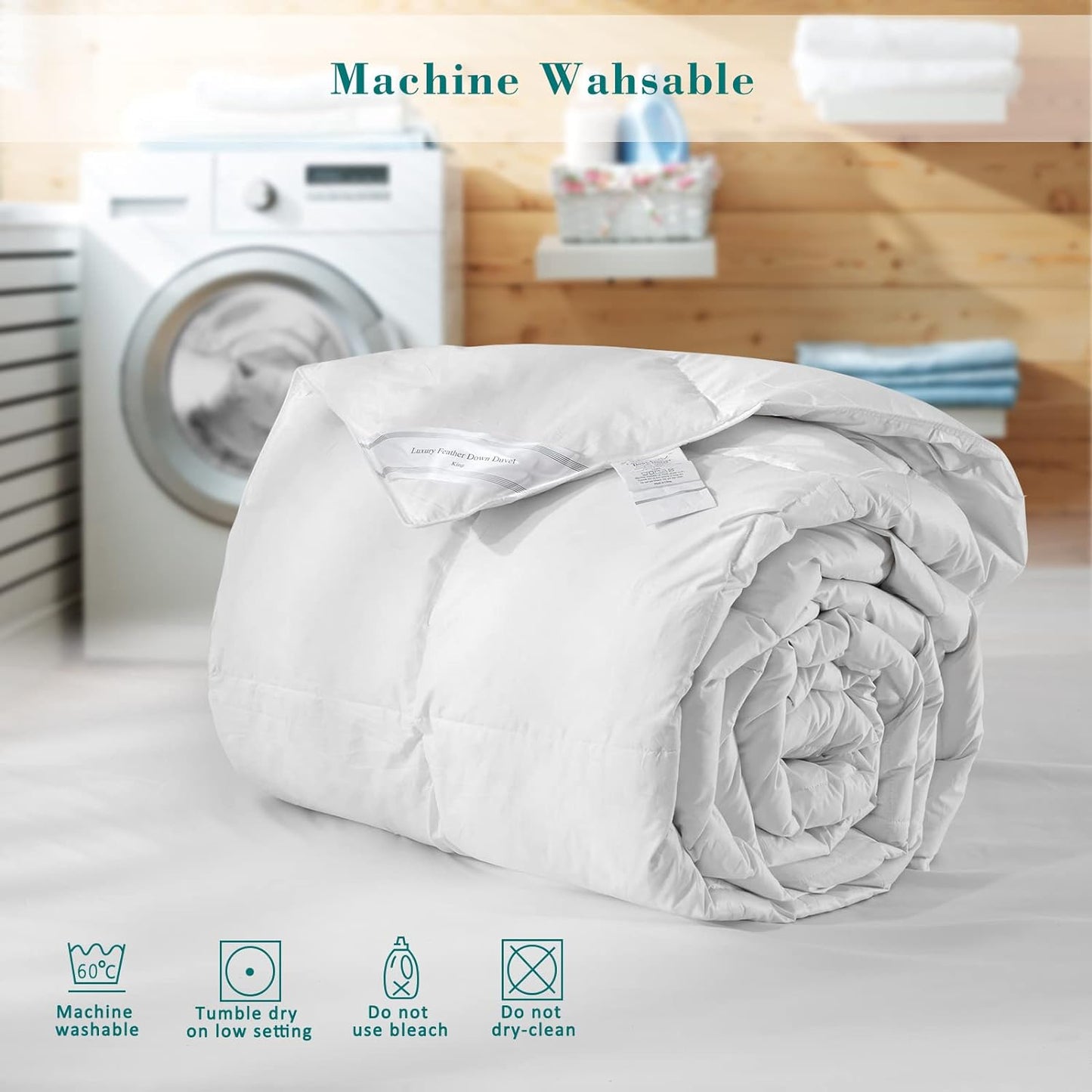 Duck Feather & Down Duvet Hotel Quality Anti-Dust mite Down Quilt Hypoallergenic Super Soft Natural Feather White Duvets, Pure Cotton Down-Proof Casing, Box Stitched