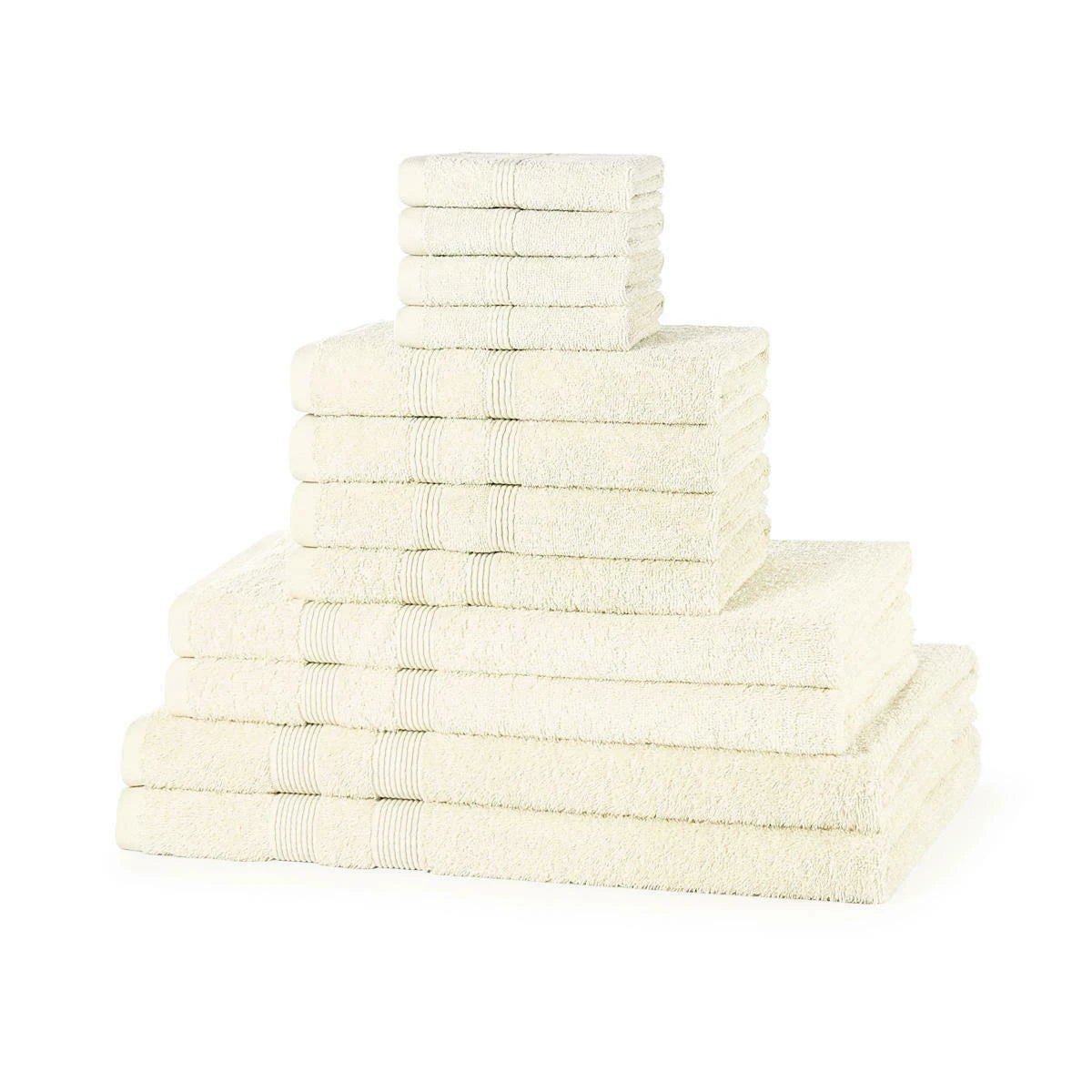 12 piece 500GSM cotton towel bale set stacked showing heavyweight thick pile and premium hotel-quality finish