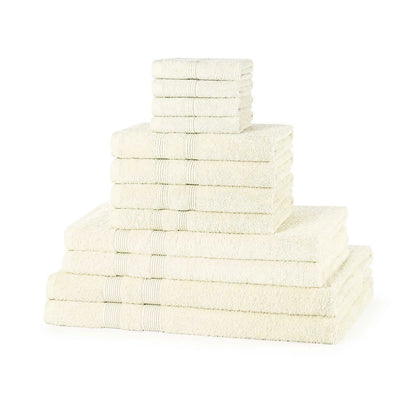 12 piece 500GSM cotton towel bale set stacked showing heavyweight thick pile and premium hotel-quality finish