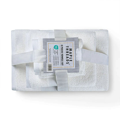 White 550 GSM Zero Twist 8-Piece Cotton Towel Bale Set