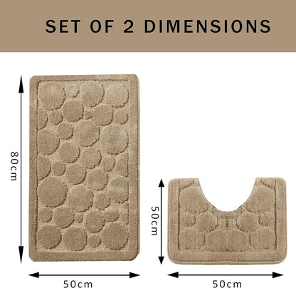 Cali Bubbles 2 Piece Bath Mat & Pedestal Set Non Slip Soft Absorbent Toilet Bathroom Mats Sets