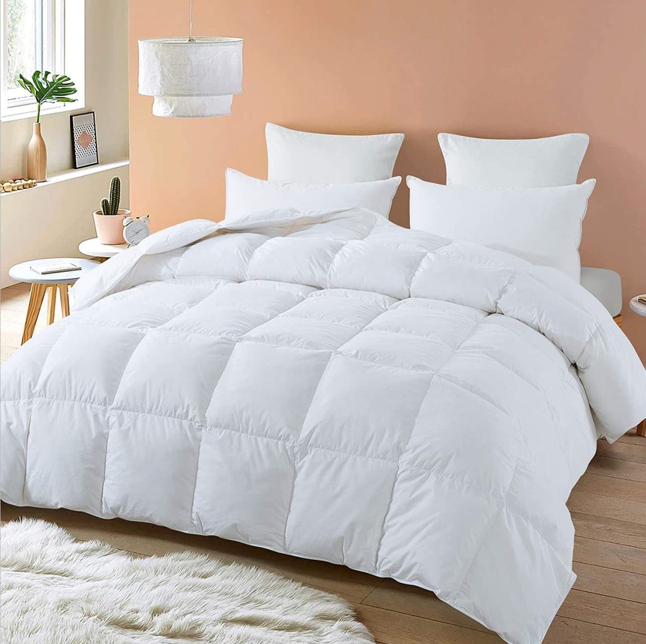 Duck Feather & Down Duvet Hotel Quality Anti-Dust mite Down Quilt Hypoallergenic Super Soft Natural Feather White Duvets, Pure Cotton Down-Proof Casing, Box Stitched