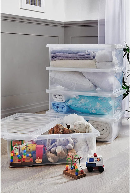 30 Litre Underbed Plastic Storage Boxes with lids, heavy duty, stackable boxes, Drawer Organiser Container Case