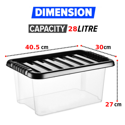 Plastic Storage Boxes Clear Box with Lid Office Stackable Containers 28L