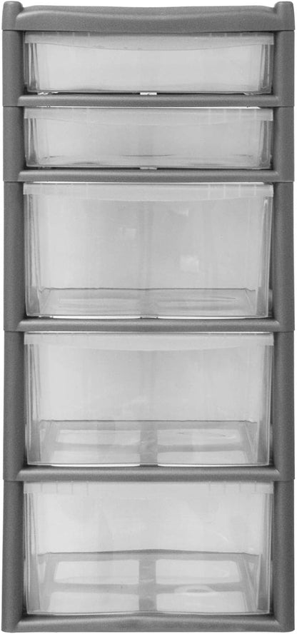 EXTRA LARGE DRAWER STORGE BLACK Plastic 5 Drawer Unit 2 Shallow with 3 Deep Drawers Chest Drawer School Office Home Storage