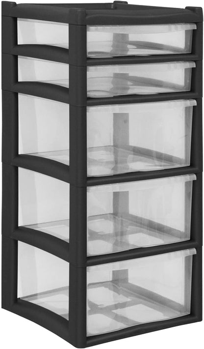 EXTRA LARGE DRAWER STORGE BLACK Plastic 5 Drawer Unit 2 Shallow with 3 Deep Drawers Chest Drawer School Office Home Storage