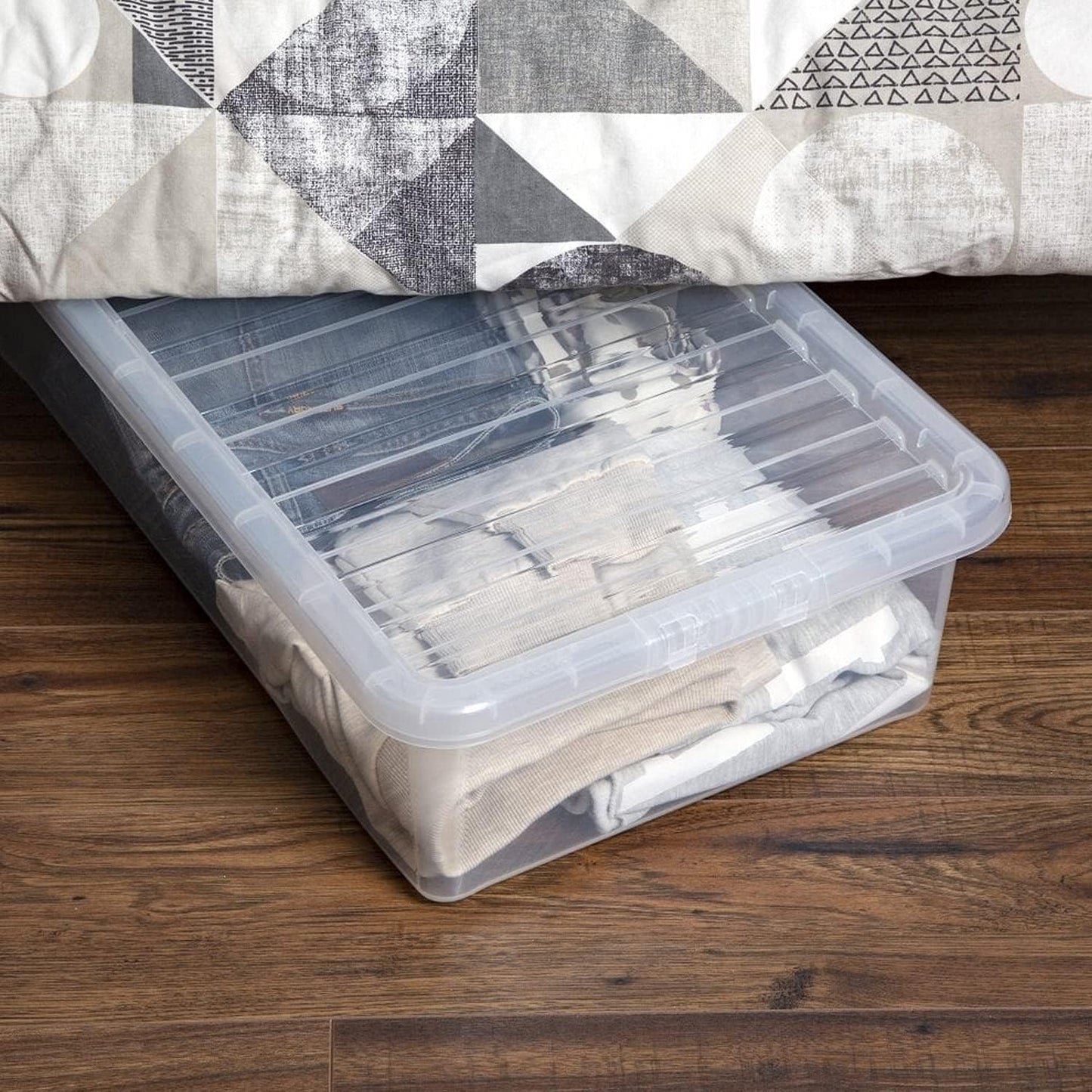 30 Litre Underbed Plastic Storage Boxes with lids, heavy duty, stackable boxes, Drawer Organiser Container Case