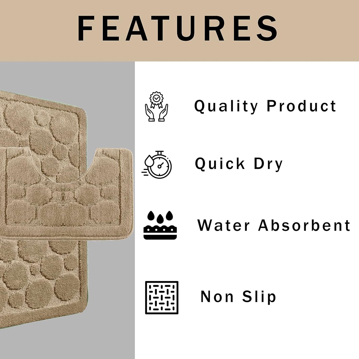 Cali Bubbles 2 Piece Bath Mat & Pedestal Set Non Slip Soft Absorbent Toilet Bathroom Mats Sets