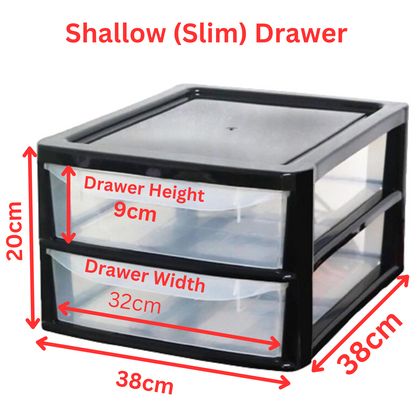 PLASTIC STORAGE DRAWERS 2 TIER A4| SMALL CLEAR SILVER TOWER UNIT | OFFICE DESKTOP TABLETOP ORGANISER HOME SCHOOL BEDROOM LIVING ROOM | 20 cm HEIGHT, 38 cm DEPTH, 38 cm WIDTH