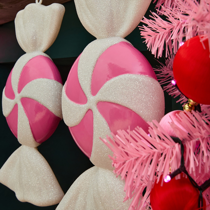 2 Pack XL Sweet Decorations - White/Pink | Christmas Tree Ornaments