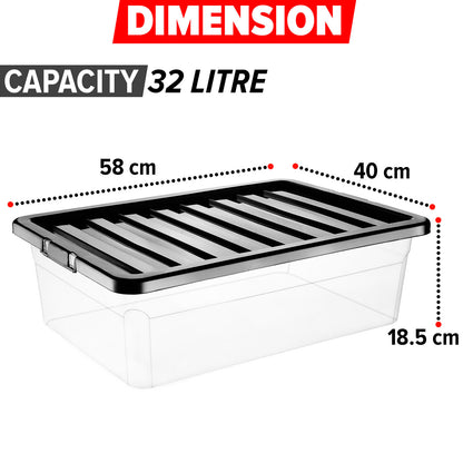 Plastic Storage Boxes Clear Box with Lid Office Stackable Containers 28L