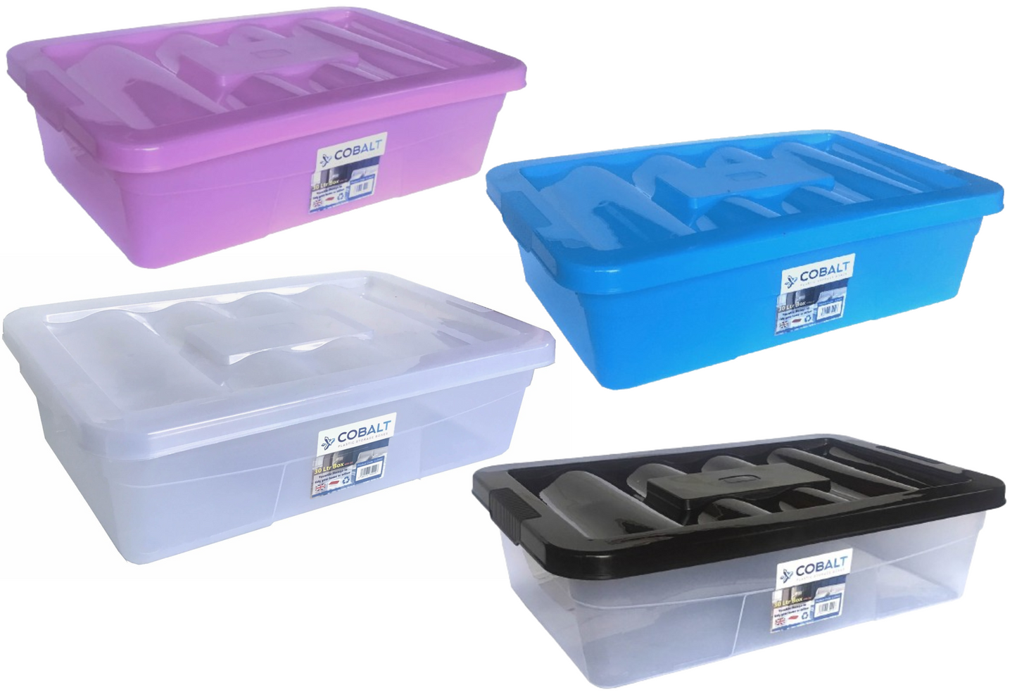30 Litre Underbed Plastic Storage Boxes with lids, heavy duty, stackable boxes, Drawer Organiser Container Case