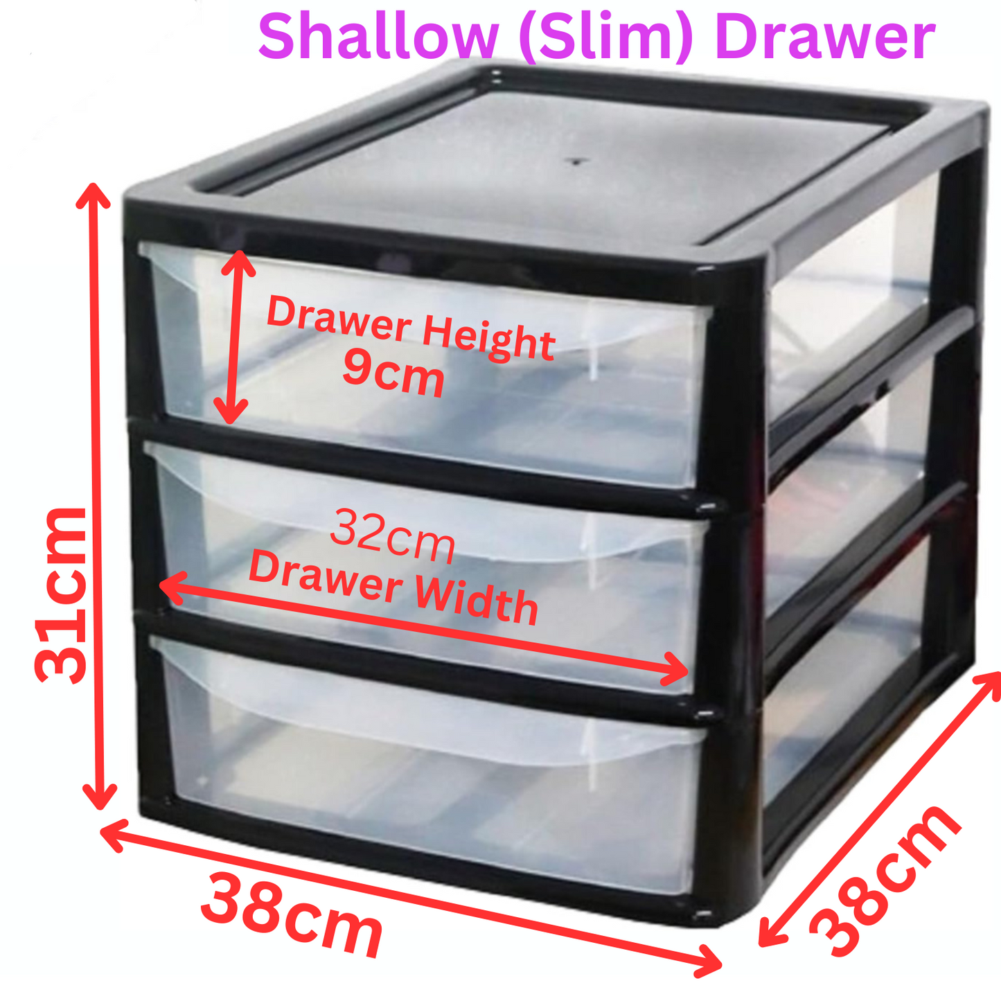 PLASTIC STORAGE DRAWERS 3 TIER A4| SMALL CLEAR SILVER TOWER UNIT | OFFICE DESKTOP TABLETOP ORGANISER HOME SCHOOL BEDROOM LIVING ROOM | 29 cm HEIGHT, 38 cm DEPTH, 38 cm WIDTH