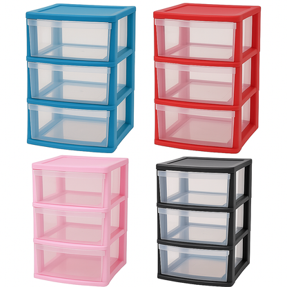 Plastic 3 Tier Drawer Tower Unit Chest Drawer School Office Home Storage