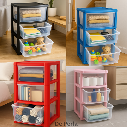 Plastic 3 Tier Drawer Tower Unit Chest Drawer School Office Home Storage